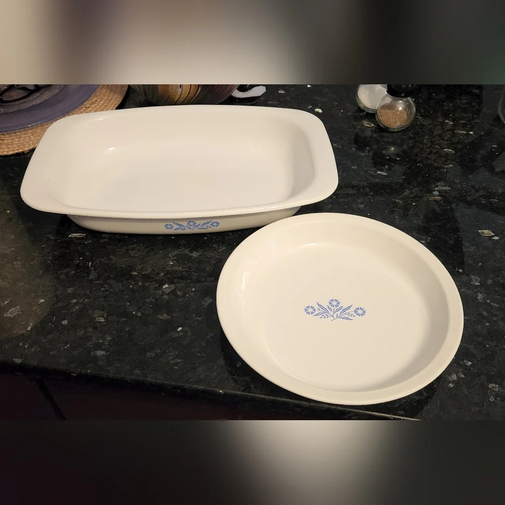 Corningware P-21 Roaster Blue Cornflower Roasting Pan & 9in Pie Pan